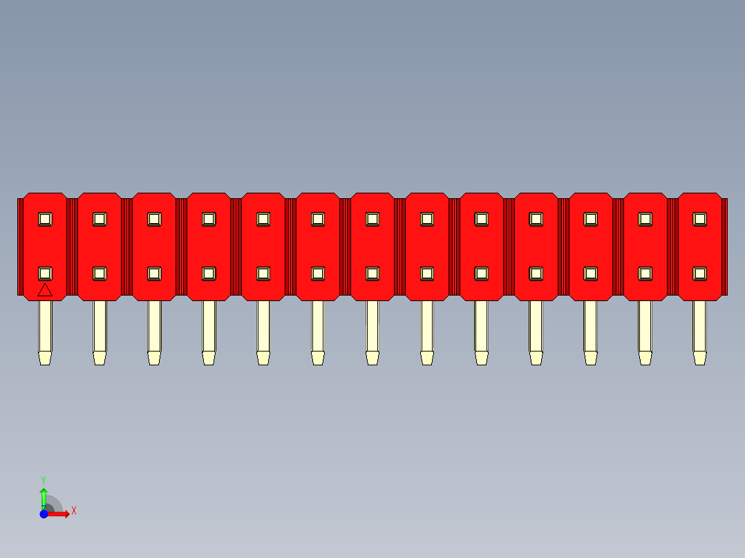 彩色公排针 100mil 2.54mm 系列-DS1022_red_2x13p_100mil_TypeD_rev1.0前视图