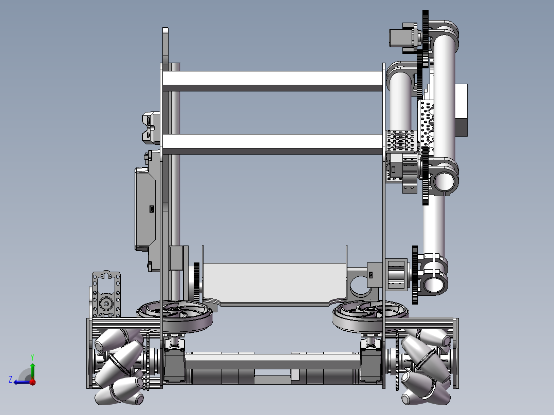 Atomic Gears 2018 Relic Recovery麦克纳姆轮车3D图纸 STP格式右视图