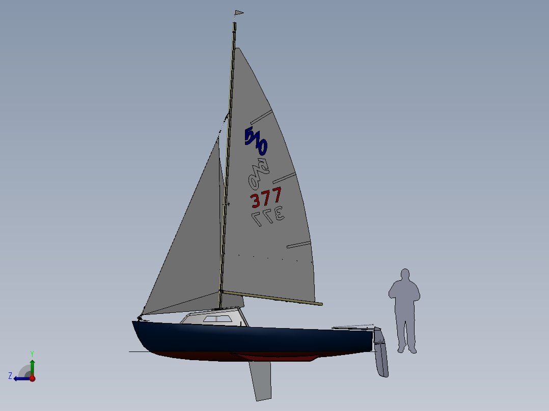 小帆船lanaverre-17三维建模图纸 Solidworks设计 有零件图和装配图 附STEP IGS格式右视图