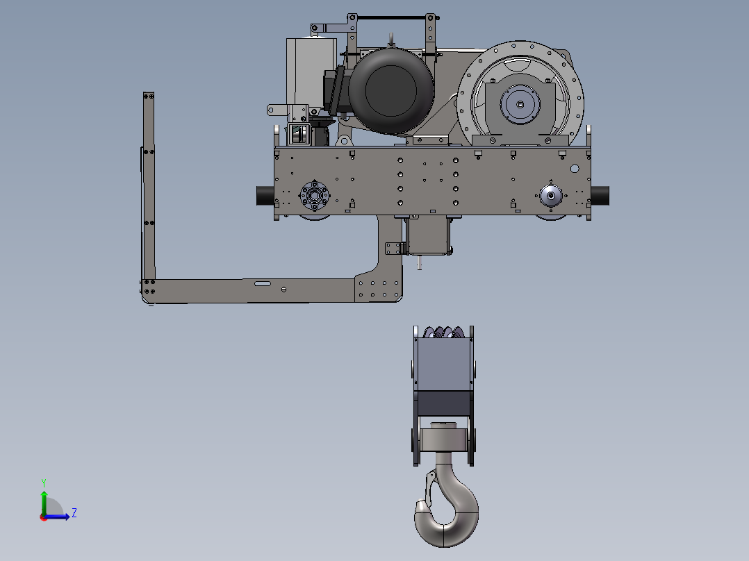 20吨吊钩桥式起重机起重小车左视图