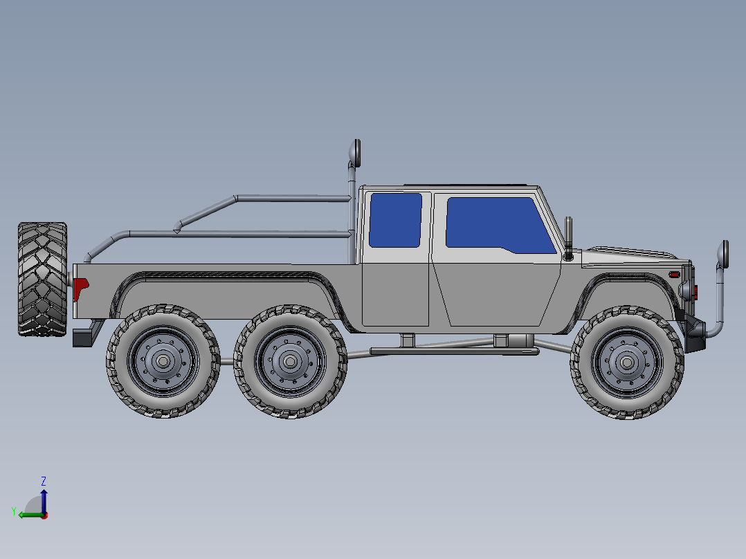 6x6 6轮越野皮卡车左视图
