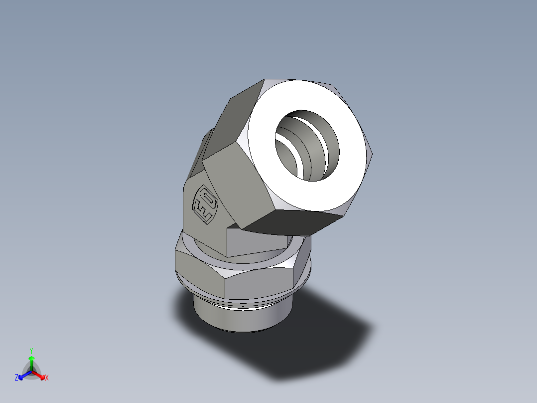 卡套式工业通用硬管接头EO_Adjustable_locknut_45_deg_elbow_VEE25ZSRCF正等轴测图