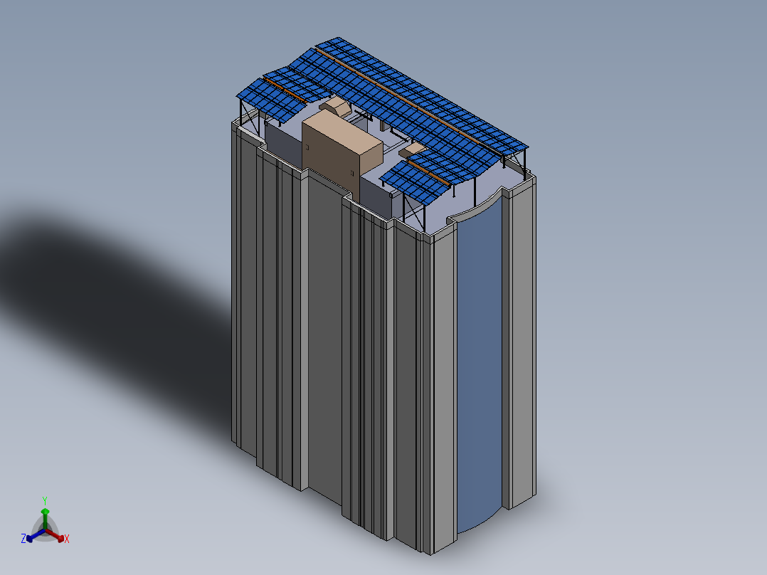 太阳能钢结构机库（屋顶正等轴测图
