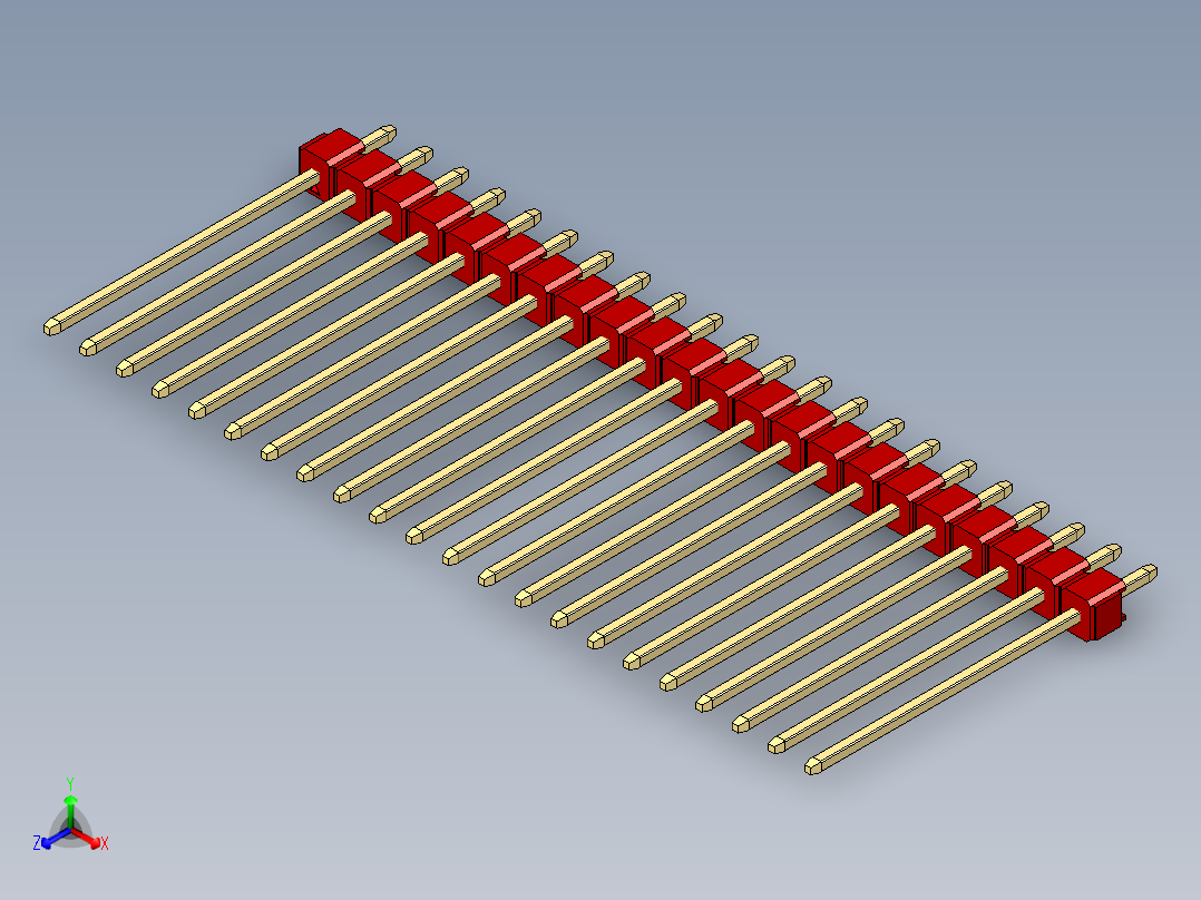 彩色公头100mil（2.54mm）系列-DS1021_red_1x22p_100mil_Type19_rev1.0正等轴测图