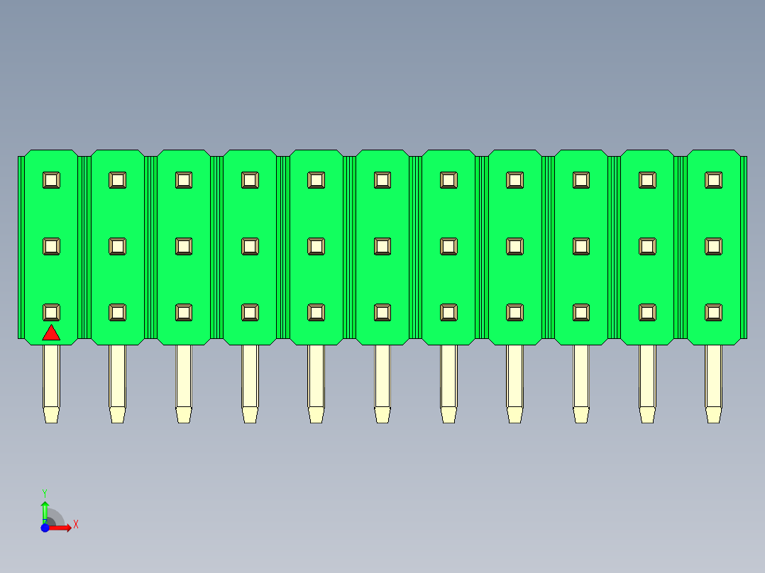 彩色公排针 100mil 2.54mm 系列-DS1022_green_3x11p_100mil_TypeD_rev1.0前视图