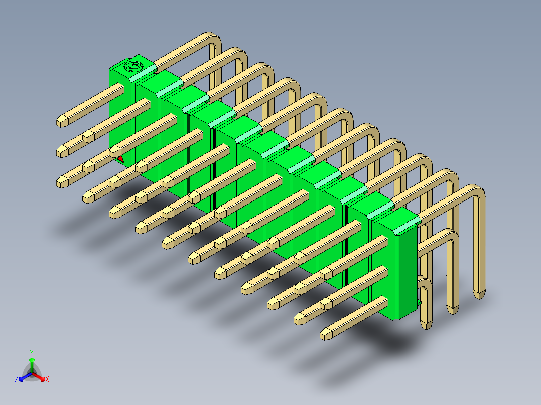 彩色公排针 100mil 2.54mm 系列-DS1022_green_3x11p_100mil_TypeD_rev1.0正等轴测图