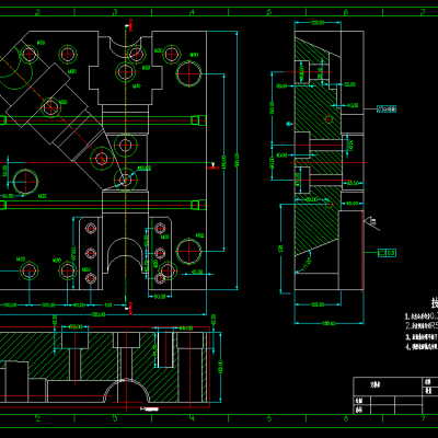 斜三通注塑模具斜导柱抽芯CAD图 机械设计参考资料设计素材