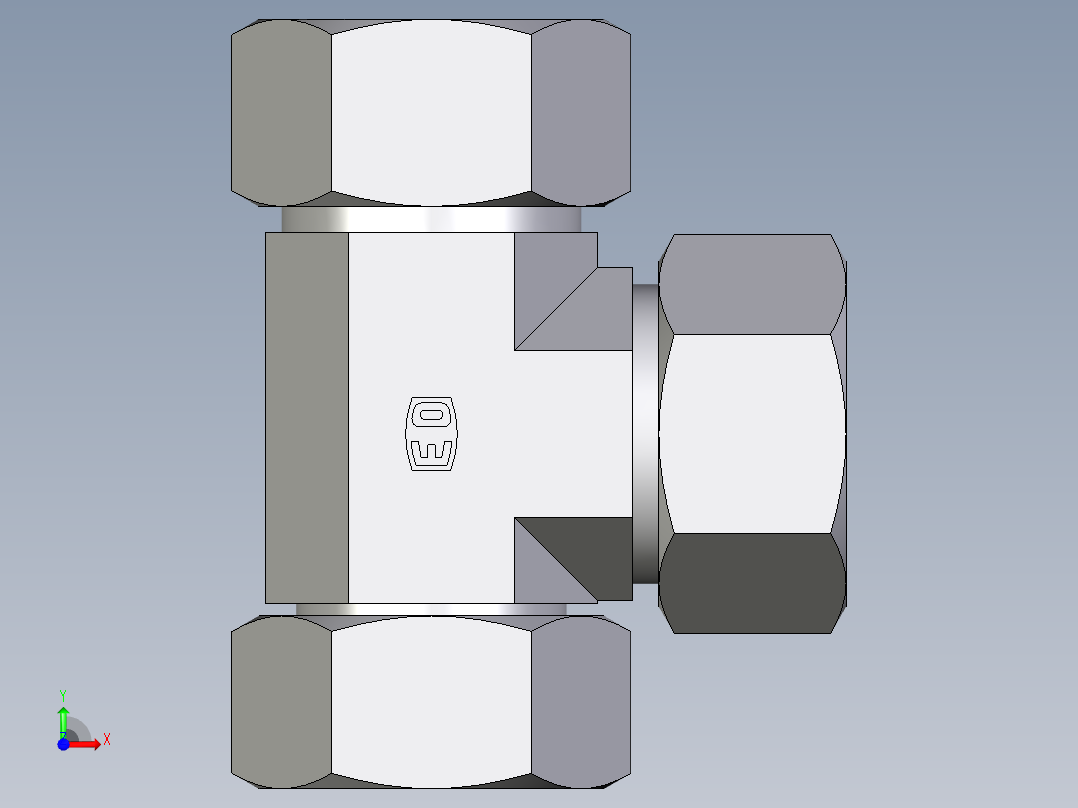 卡套式工业通用硬管接头EO_Swivel_nut_run_tee_EL38ZS71前视图