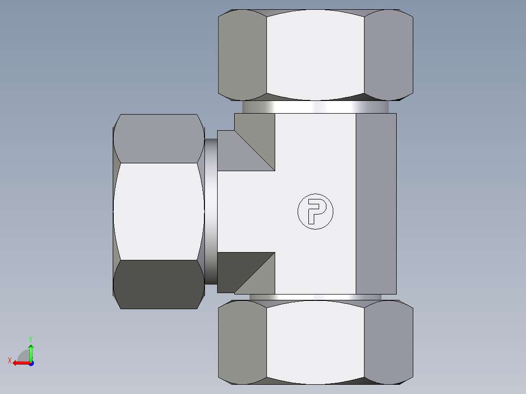 卡套式工业通用硬管接头EO_Swivel_nut_run_tee_EL38ZS71后视图