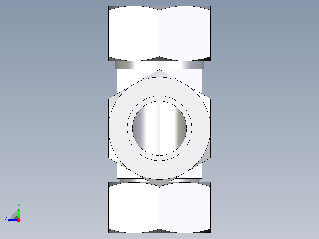 卡套式工业通用硬管接头EO_Swivel_nut_run_tee_EL38ZS71右视图