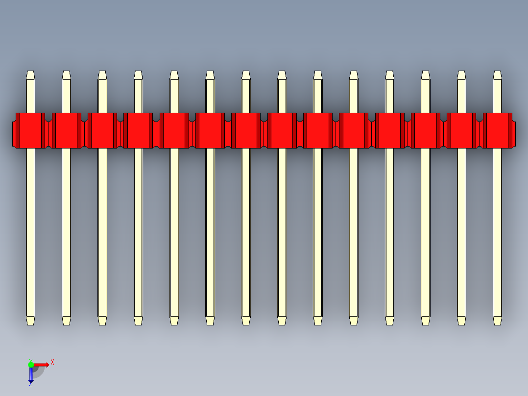 彩色公头100mil（2.54mm）系列-DS1021_red_1x14p_100mil_Type5_rev1.0俯视图