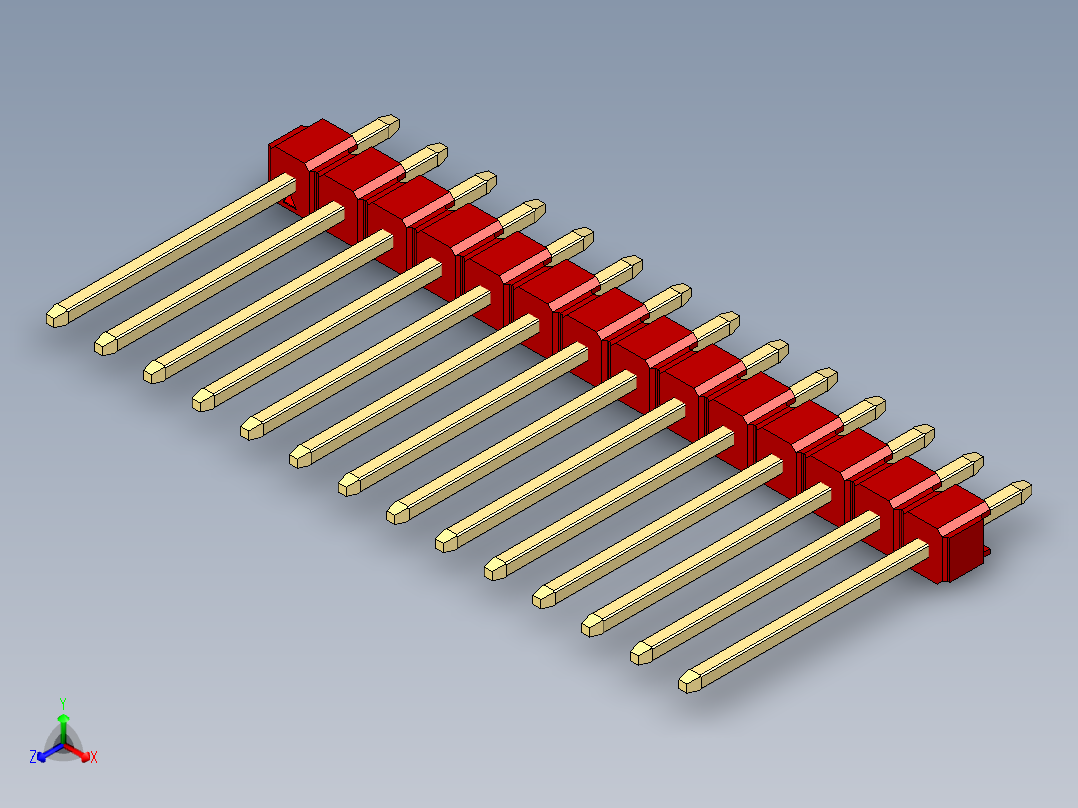 彩色公头100mil（2.54mm）系列-DS1021_red_1x14p_100mil_Type5_rev1.0正等轴测图
