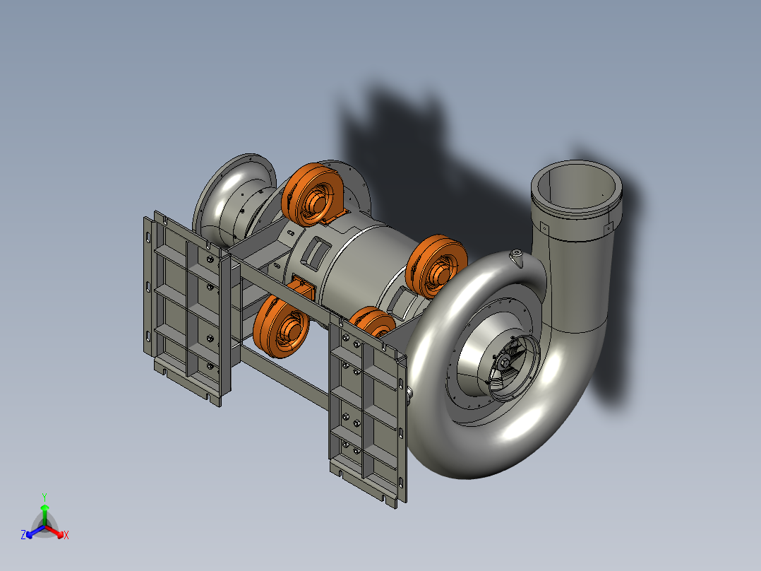 磁悬浮鼓风机-330kw双流体三维Creo模型正等轴测图