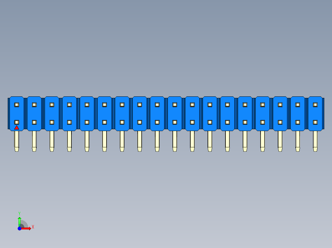 彩色公排针 100mil 2.54mm 系列-DS1022_blue_2x18p_100mil_TypeD_rev1.0前视图