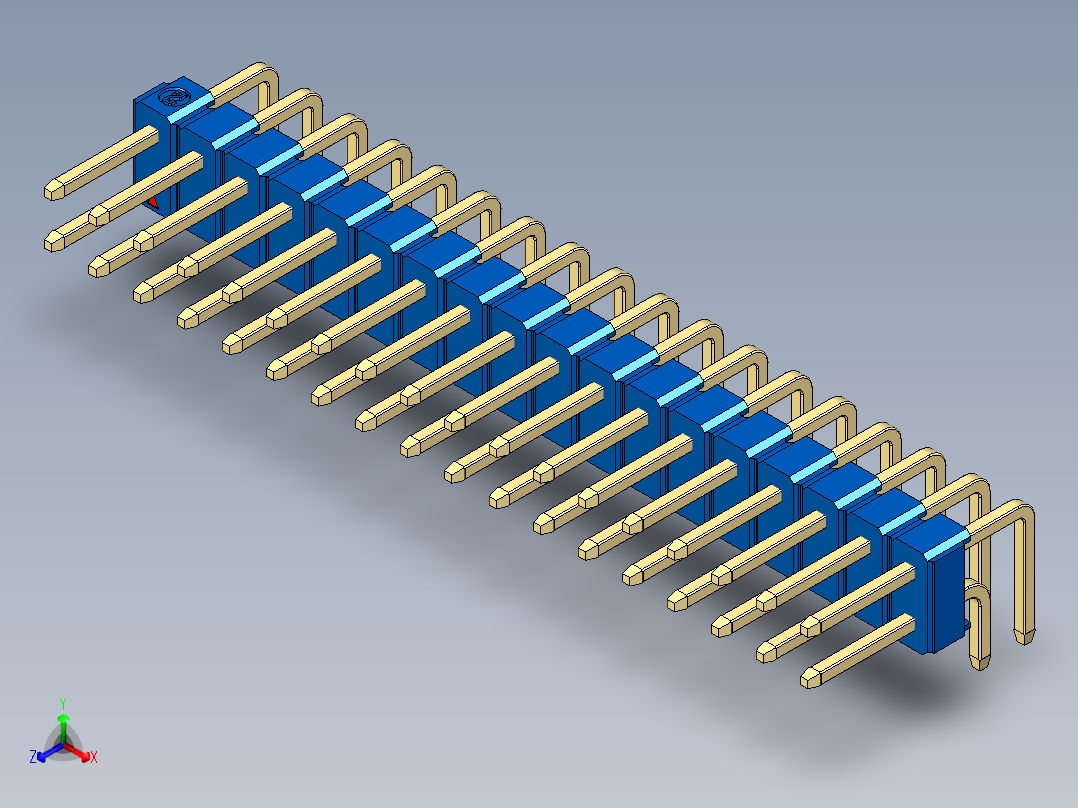 彩色公排针 100mil 2.54mm 系列-DS1022_blue_2x18p_100mil_TypeD_rev1.0正等轴测图