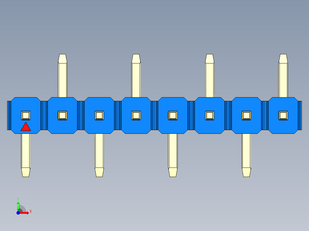 彩色公排针 100mil 2.54mm 系列-DS1022_blue_08p_100mil_Type_SMT_R2_rev1.0前视图