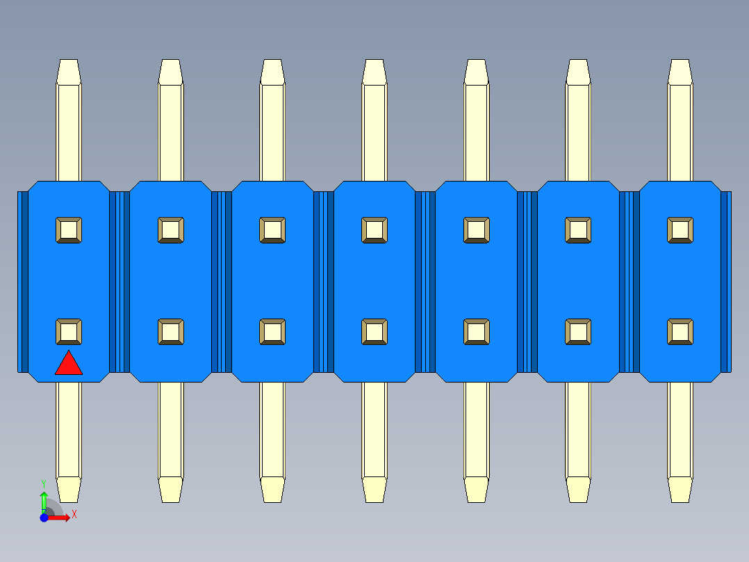 彩色公排针 100mil 2.54mm 系列-DS1022_blue_14p_100mil_TypeSMT_rev1.0前视图