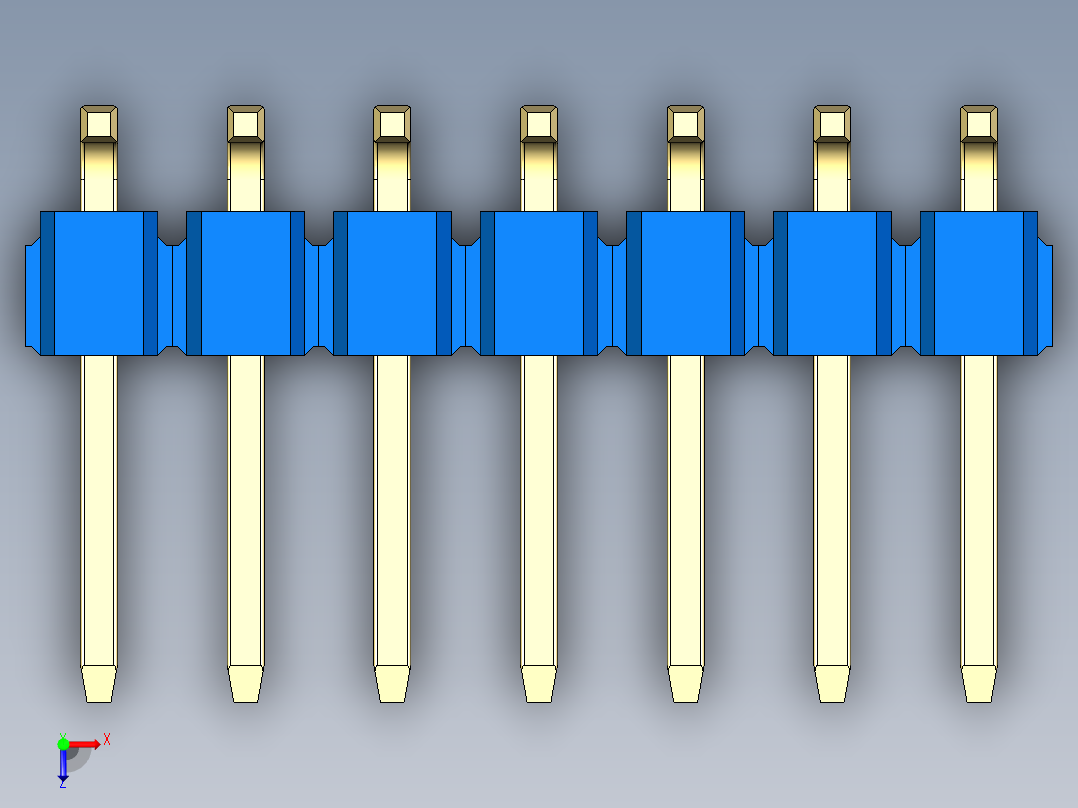 彩色公排针 100mil 2.54mm 系列-DS1022_blue_14p_100mil_TypeSMT_rev1.0俯视图