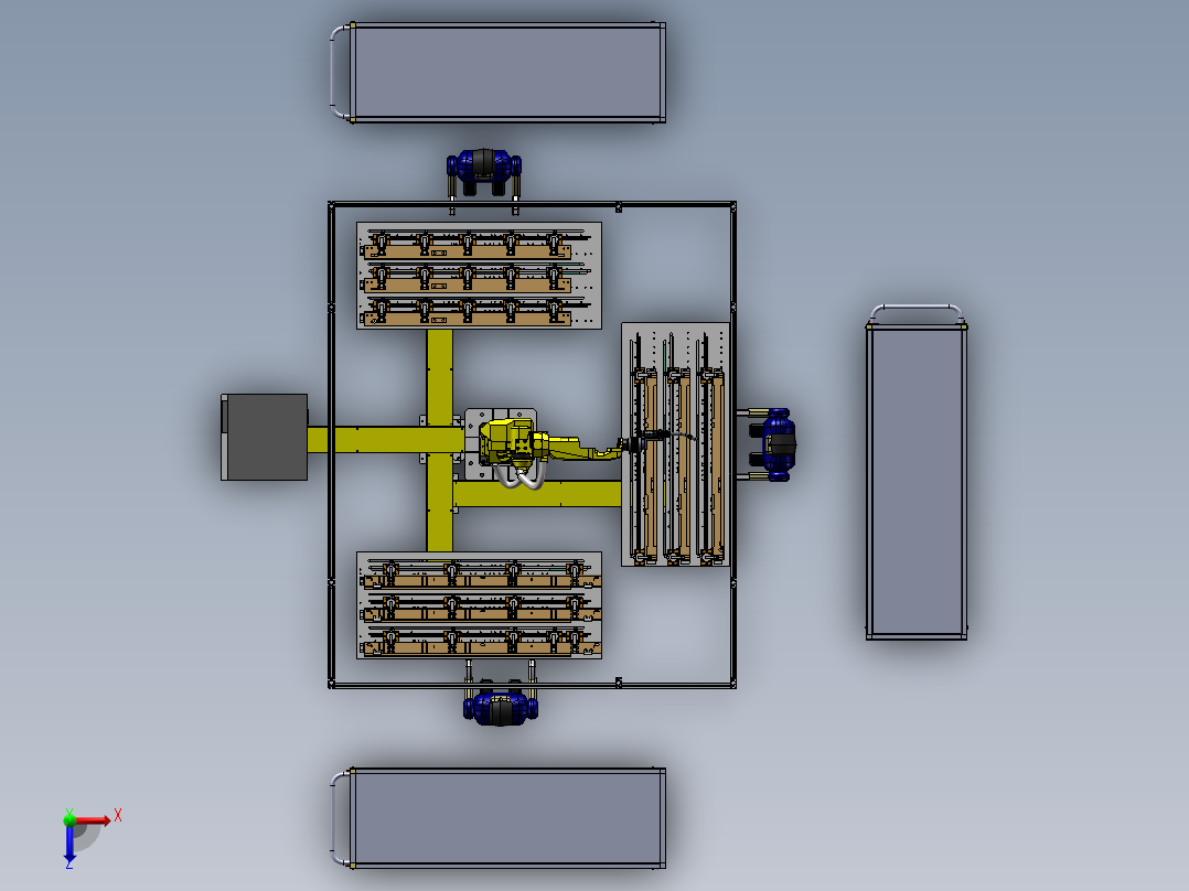 电梯地坎托架-门楣三工位焊接工作站sw19俯视图