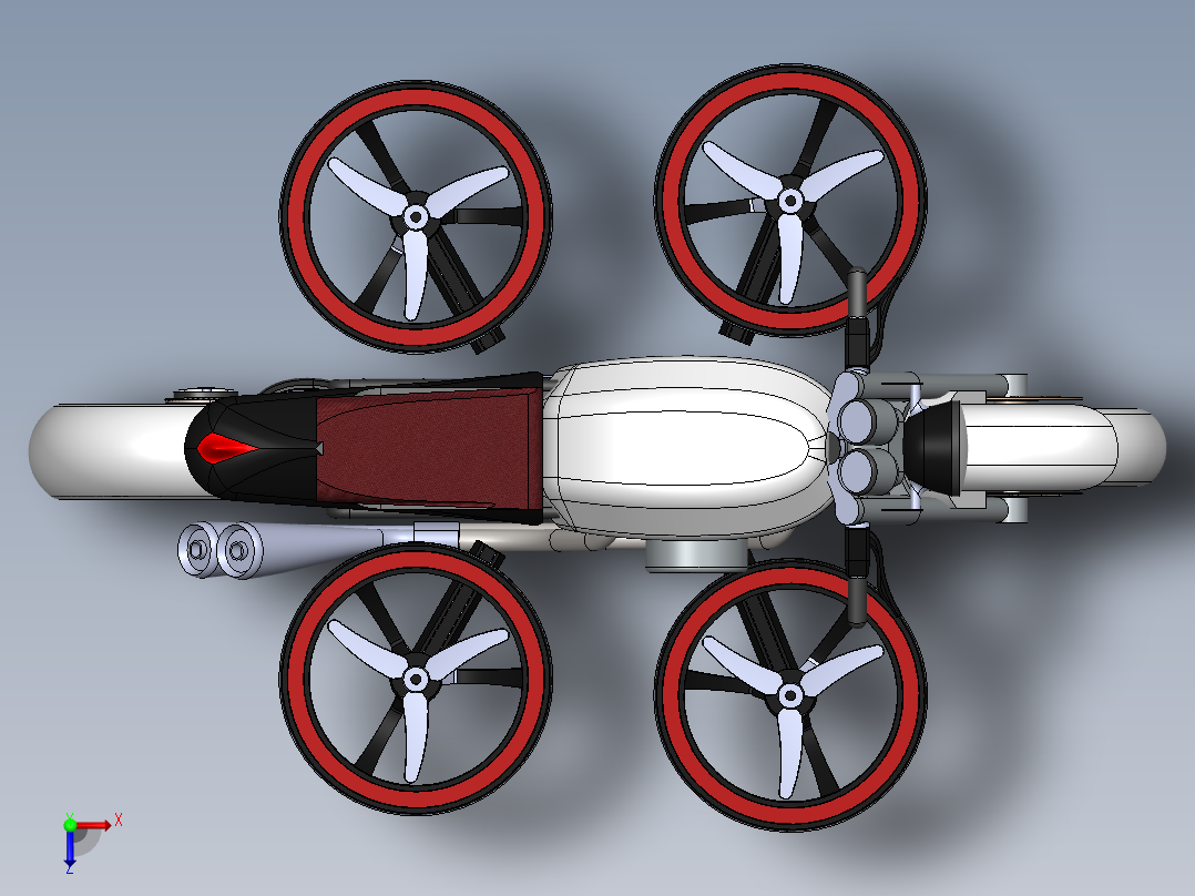 飞行摩托车flying-motorcycle-dronebike-concept-SolidWorks2015俯视图