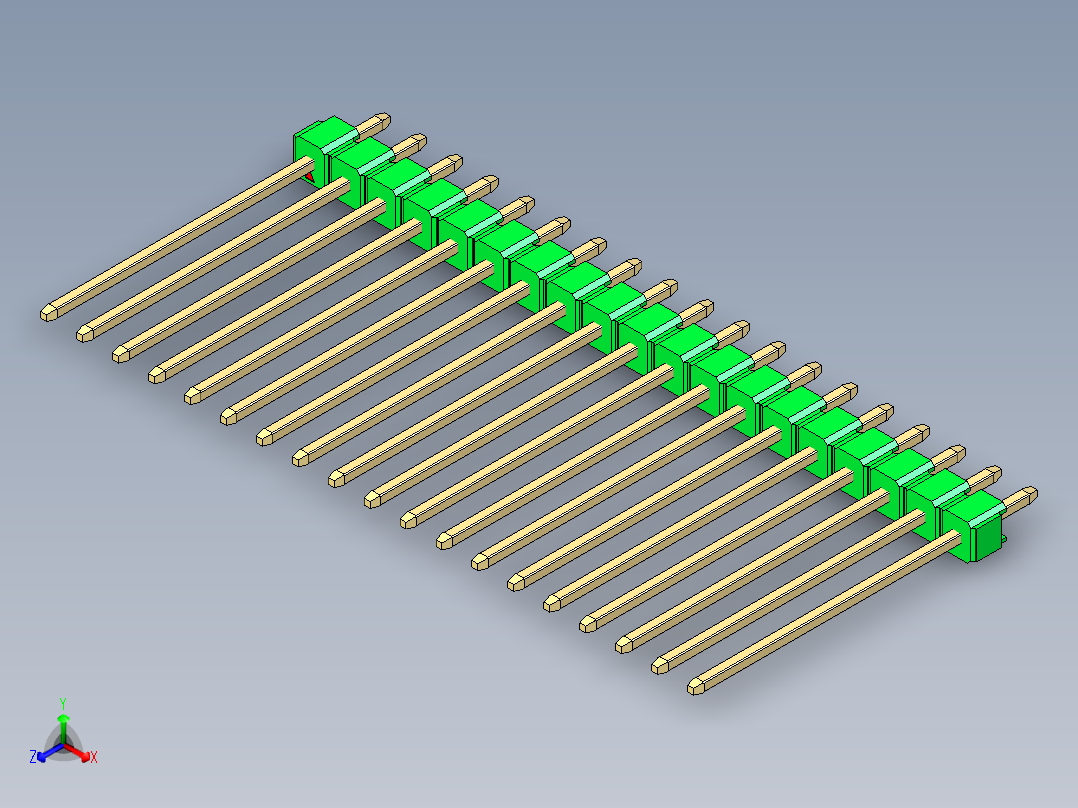 彩色公头100mil（2.54mm）系列-DS1021_green_1x19p_100mil_Type19_rev1.0正等轴测图
