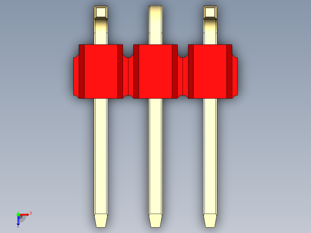 彩色公排针 100mil 2.54mm 系列-DS1022_red_03p_100mil_Type_SMT_R1_rev1.0俯视图