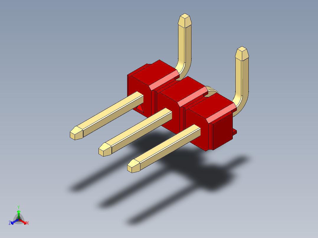 彩色公排针 100mil 2.54mm 系列-DS1022_red_03p_100mil_Type_SMT_R1_rev1.0正等轴测图