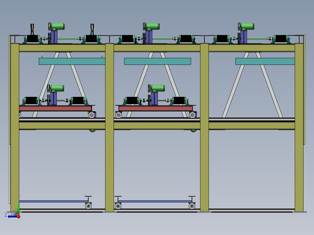 三层三列式升降横移式立体车库设计资料含三维二维说明书右视图