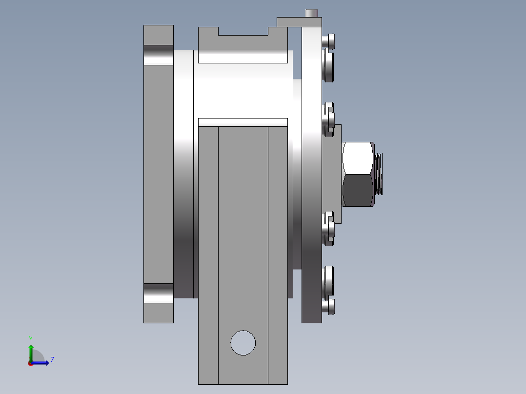 角形轴承箱【轴承座】加工工艺及钻6-φ13孔夹具设计【含UG三维】左视图