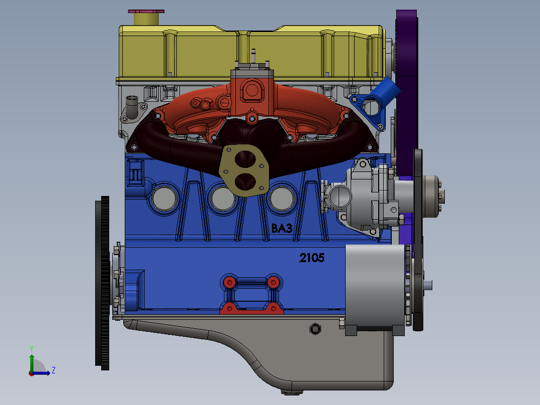 Lada VAZ 2101-2107汽车发动机左视图