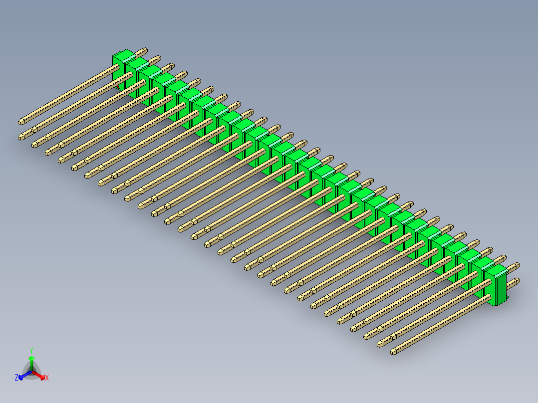 彩色公头100mil（2.54mm）系列-DS1021_green_2x29p_100mil_Type19_rev1.0正等轴测图