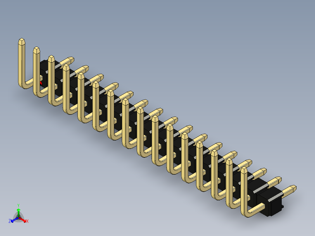 彩色公排针 100mil 2.54mm 系列-DS1022_black_16p_100mil_TypeU_rev1.0正等轴测图