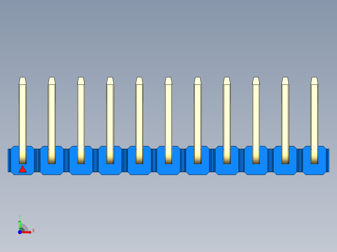 彩色公排针 100mil 2.54mm 系列-DS1022_blue_11p_100mil_TypeU_rev1.0前视图