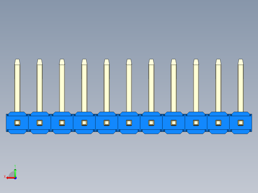 彩色公排针 100mil 2.54mm 系列-DS1022_blue_11p_100mil_TypeU_rev1.0后视图