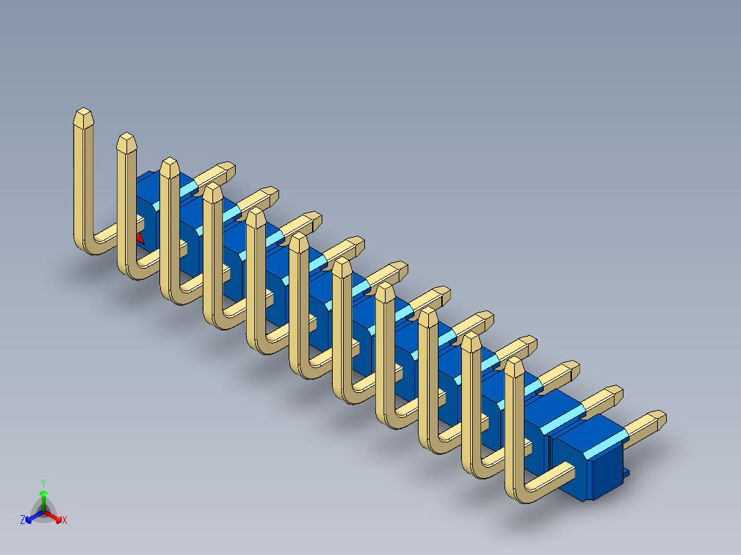彩色公排针 100mil 2.54mm 系列-DS1022_blue_11p_100mil_TypeU_rev1.0正等轴测图