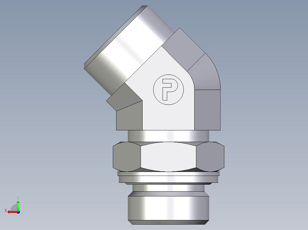 卡套式工业通用硬管接头EO_Adjustable_locknut_45_deg_elbow_VEE22LM27X2OMDCF后视图