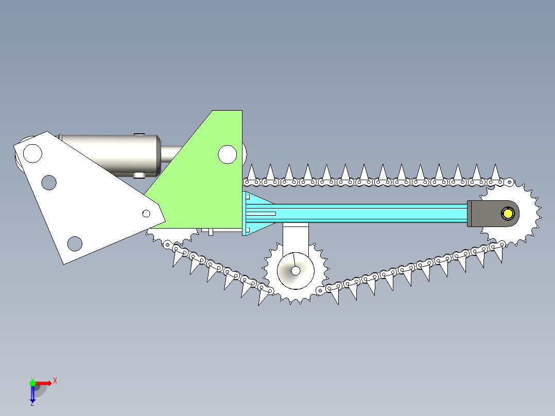 链式开沟机三维带参模型俯视图