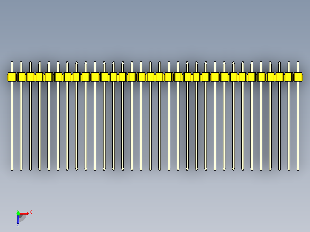 彩色公头100mil（2.54mm）系列-DS1021_yellow_1x32p_100mil_Type43_rev1.0俯视图