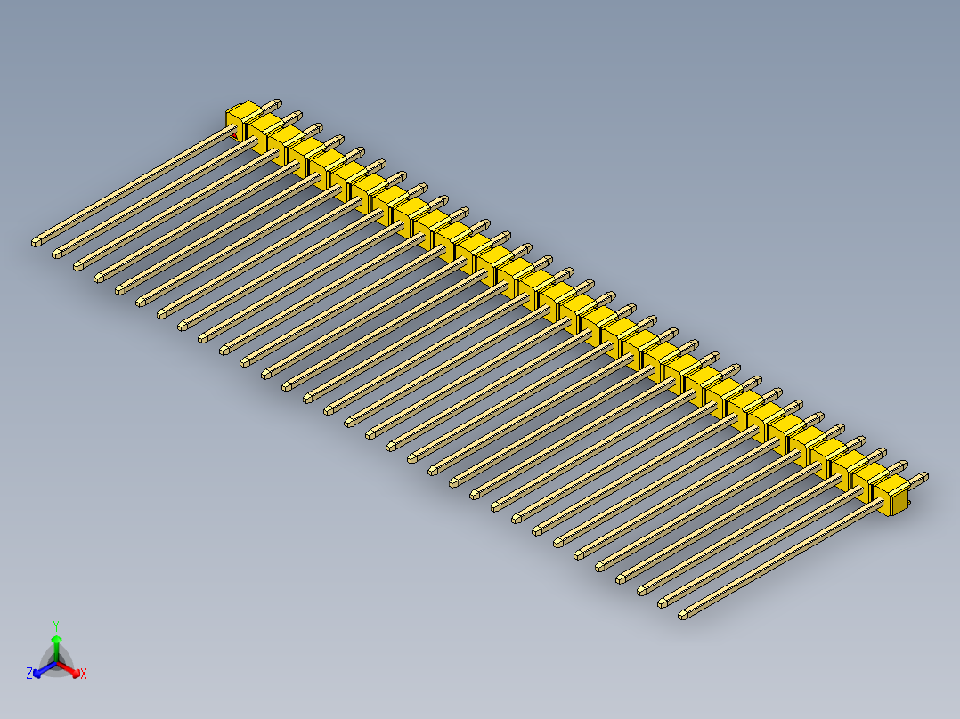 彩色公头100mil（2.54mm）系列-DS1021_yellow_1x32p_100mil_Type43_rev1.0正等轴测图