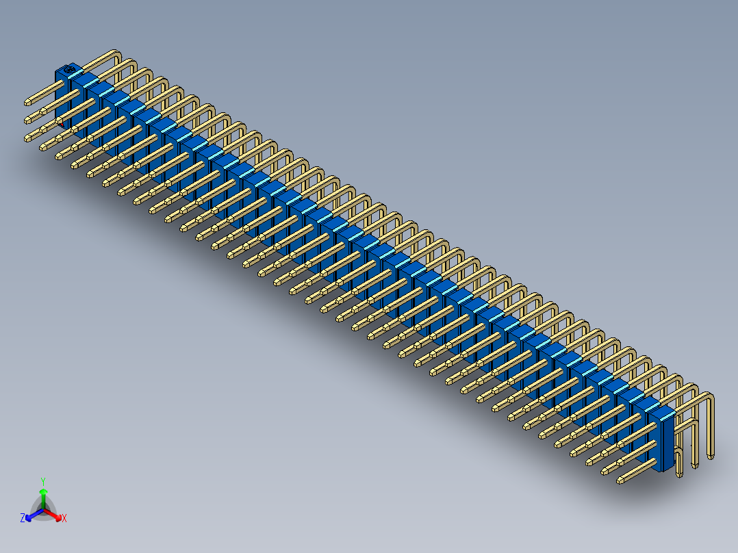彩色公排针 100mil 2.54mm 系列-DS1022_blue_3x39p_100mil_TypeD_rev1.0正等轴测图