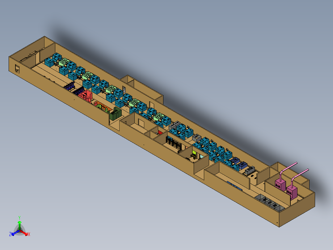 机械制造厂机械加工车间产线正等轴测图