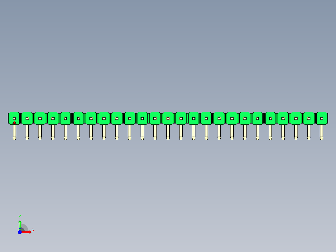 彩色公排针 100mil 2.54mm 系列-DS1022_green_1x25p_100mil_TypeD_rev1.0前视图