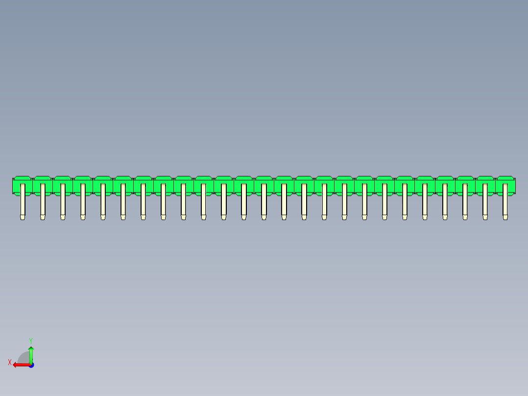 彩色公排针 100mil 2.54mm 系列-DS1022_green_1x25p_100mil_TypeD_rev1.0后视图