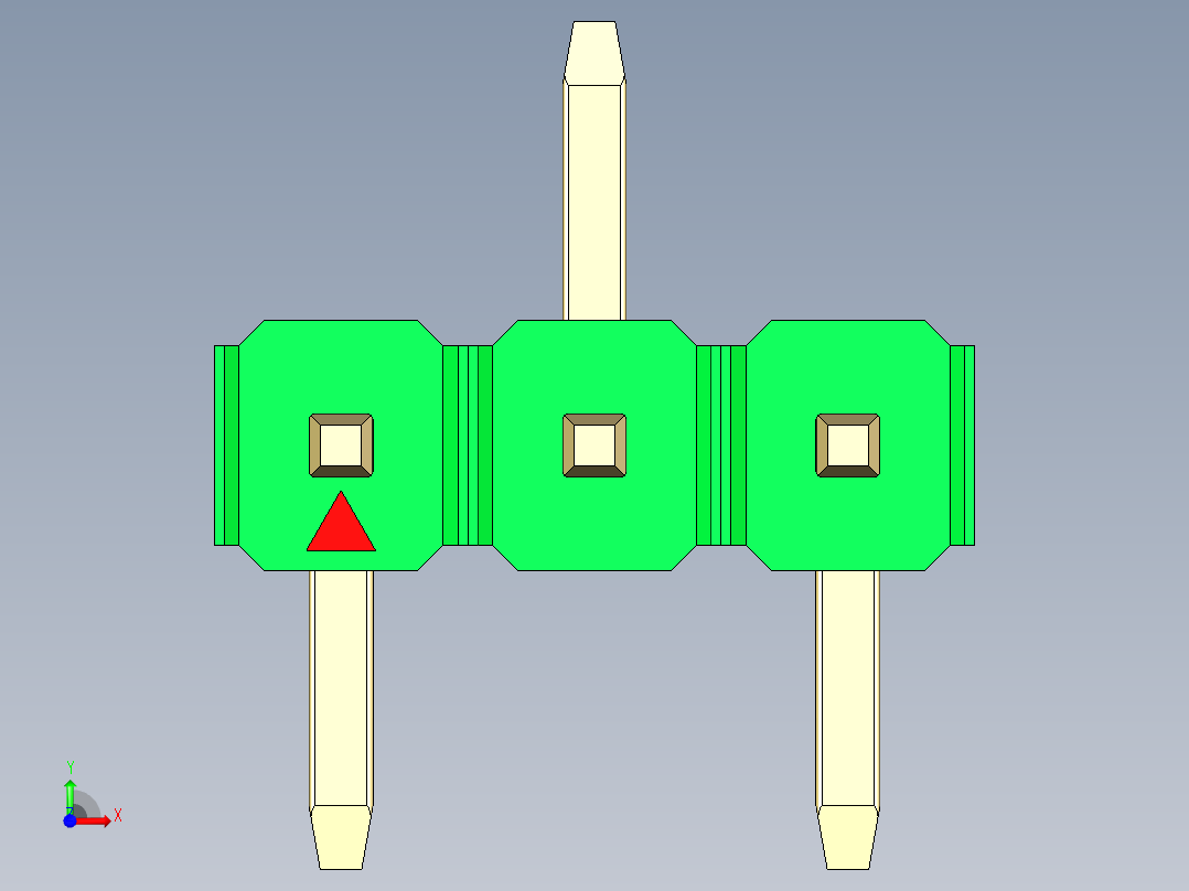 彩色公排针 100mil 2.54mm 系列-DS1022_green_03p_100mil_Type_SMT_R2_rev1.0前视图