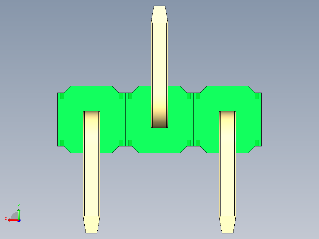 彩色公排针 100mil 2.54mm 系列-DS1022_green_03p_100mil_Type_SMT_R2_rev1.0后视图