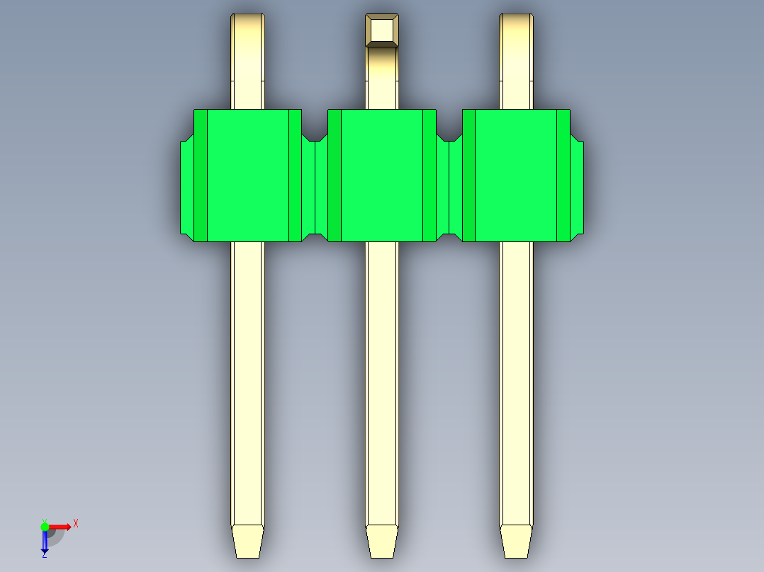 彩色公排针 100mil 2.54mm 系列-DS1022_green_03p_100mil_Type_SMT_R2_rev1.0俯视图