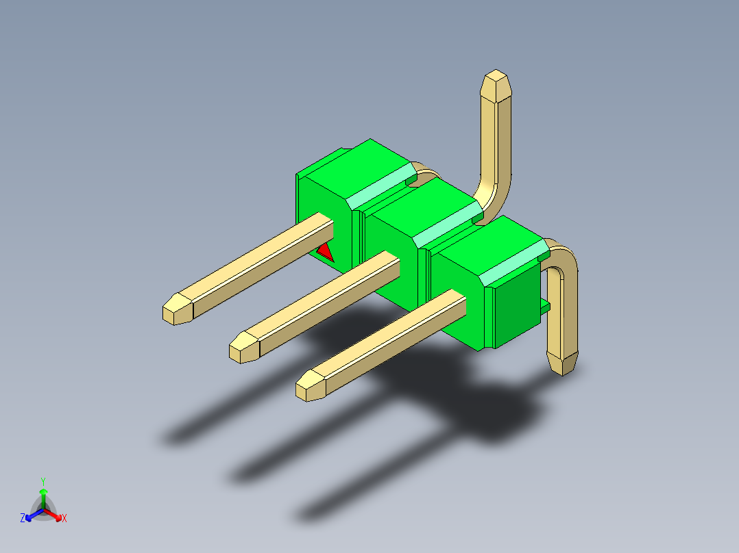 彩色公排针 100mil 2.54mm 系列-DS1022_green_03p_100mil_Type_SMT_R2_rev1.0正等轴测图