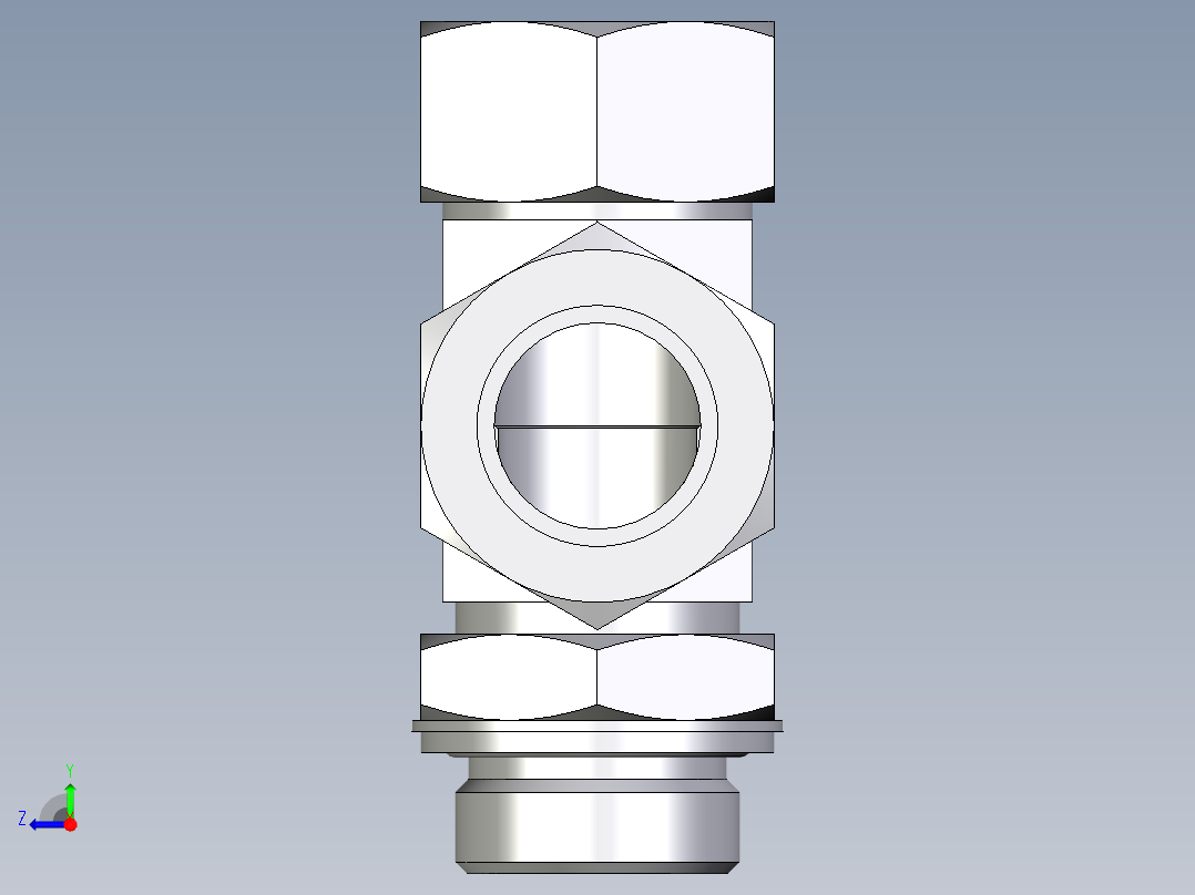 卡套式工业通用硬管接头EO_Adjustable_locknut_run_tee_LEE28ZLMCF右视图