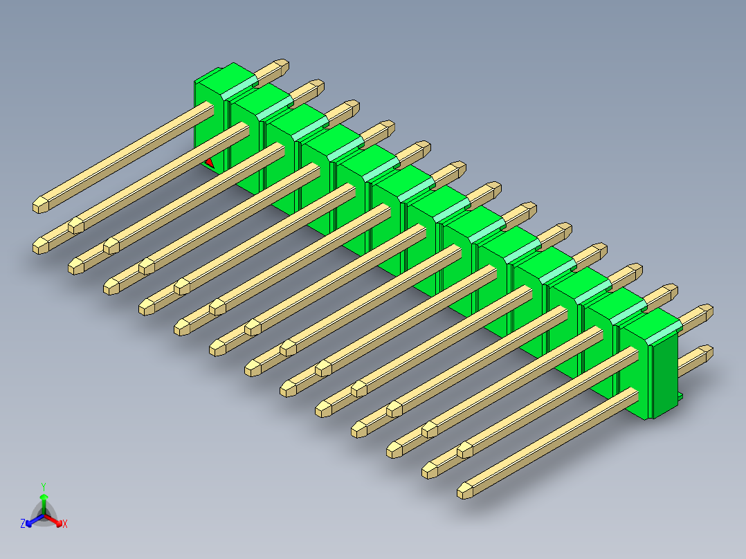 彩色公头100mil（2.54mm）系列-DS1021_green_2x13p_100mil_Type5_rev1.0正等轴测图
