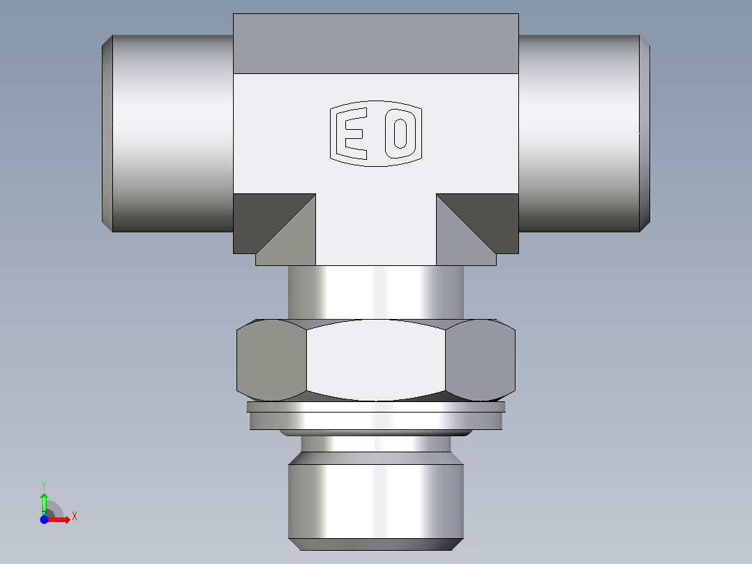 卡套式工业通用硬管接头EO_Adjustable_locknut_branch_tee_TEE10SMOMDCF前视图